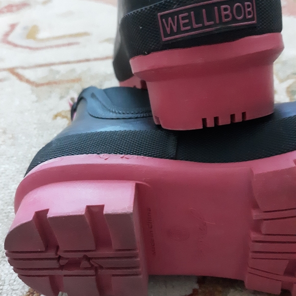 Joules Molly Wellies Black & Pink Lined Ankle Rainboots US 7--FINAL Price - Picture 4 of 5